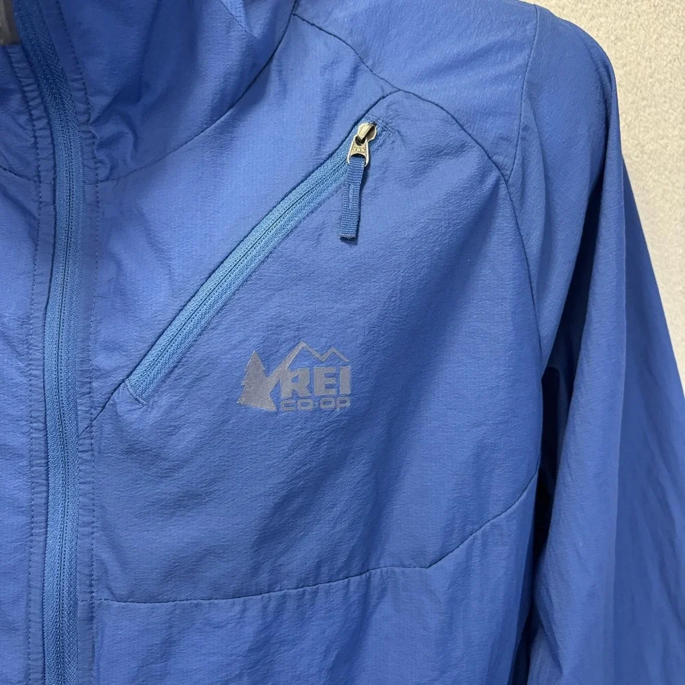 REI Co-op Lightweight Packable Hooded Windbreaker Jacket Mens Medium Blue Nylon
